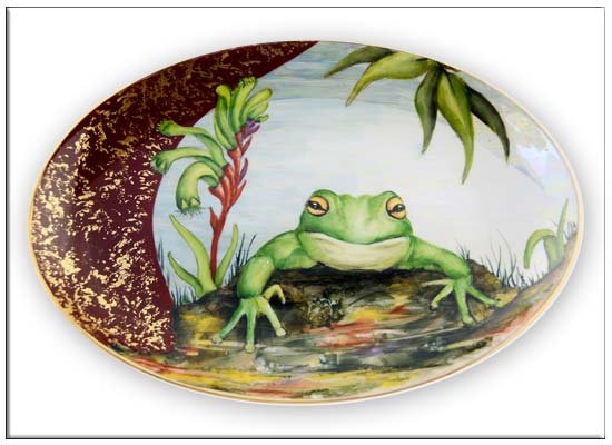 Motor-bike Frog & Kangaroo Paw plate by Anne Blake