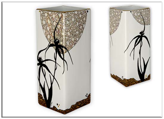 Silhouette Spider Orchid vase painted by Anne Blake