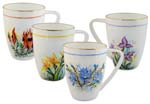 Harlequin Wildflower mug set painted by Anne Blake