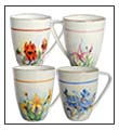 set 4 'harlequin' wildflower mugs
